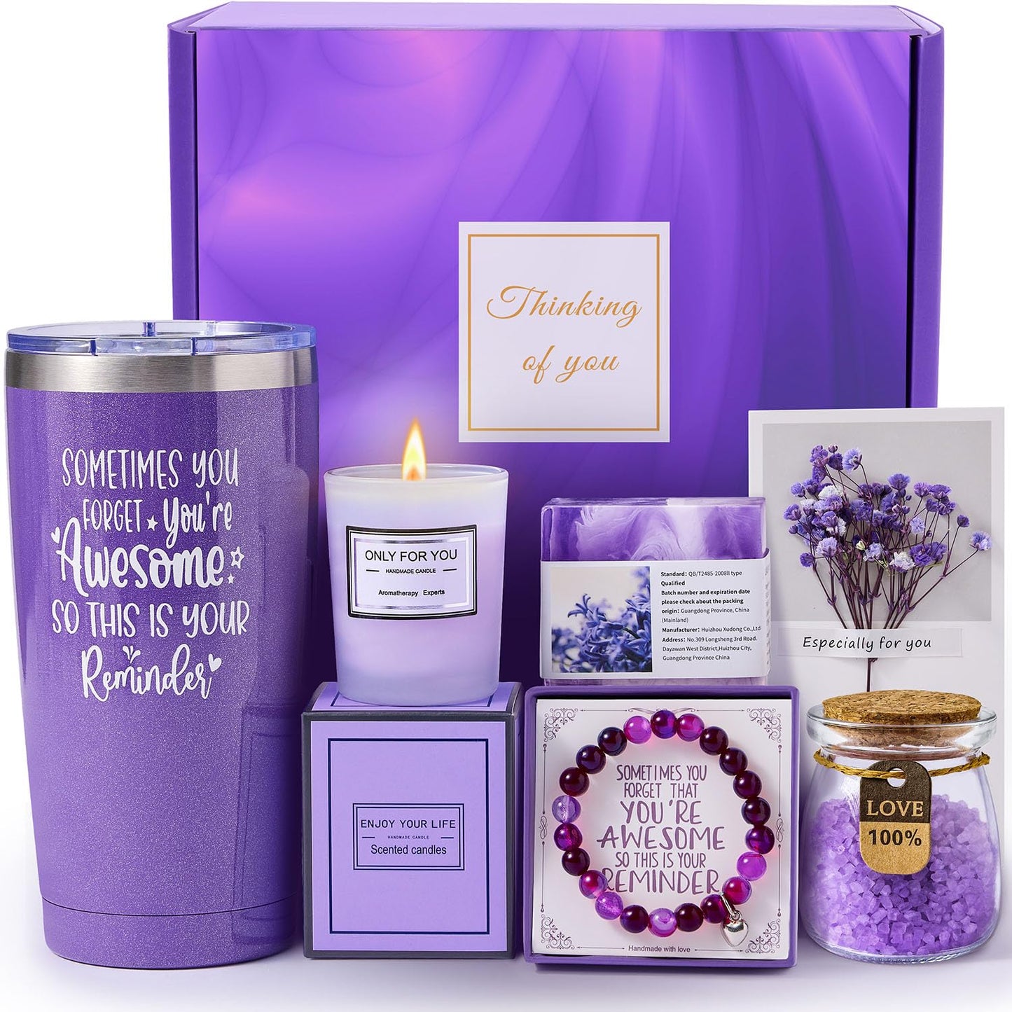 Gifts for Women Mom Wife Her, Unique Birthday Mother'S Day Thank You Gift for Women, Best Friend, Lavender Spa Bath Gift Basket Set for Her, Self Care Get Well Retirement Appreciation Gifts