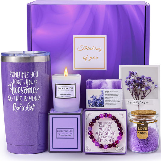 Gifts for Women Mom Wife Her, Unique Birthday Mother'S Day Thank You Gift for Women, Best Friend, Lavender Spa Bath Gift Basket Set for Her, Self Care Get Well Retirement Appreciation Gifts